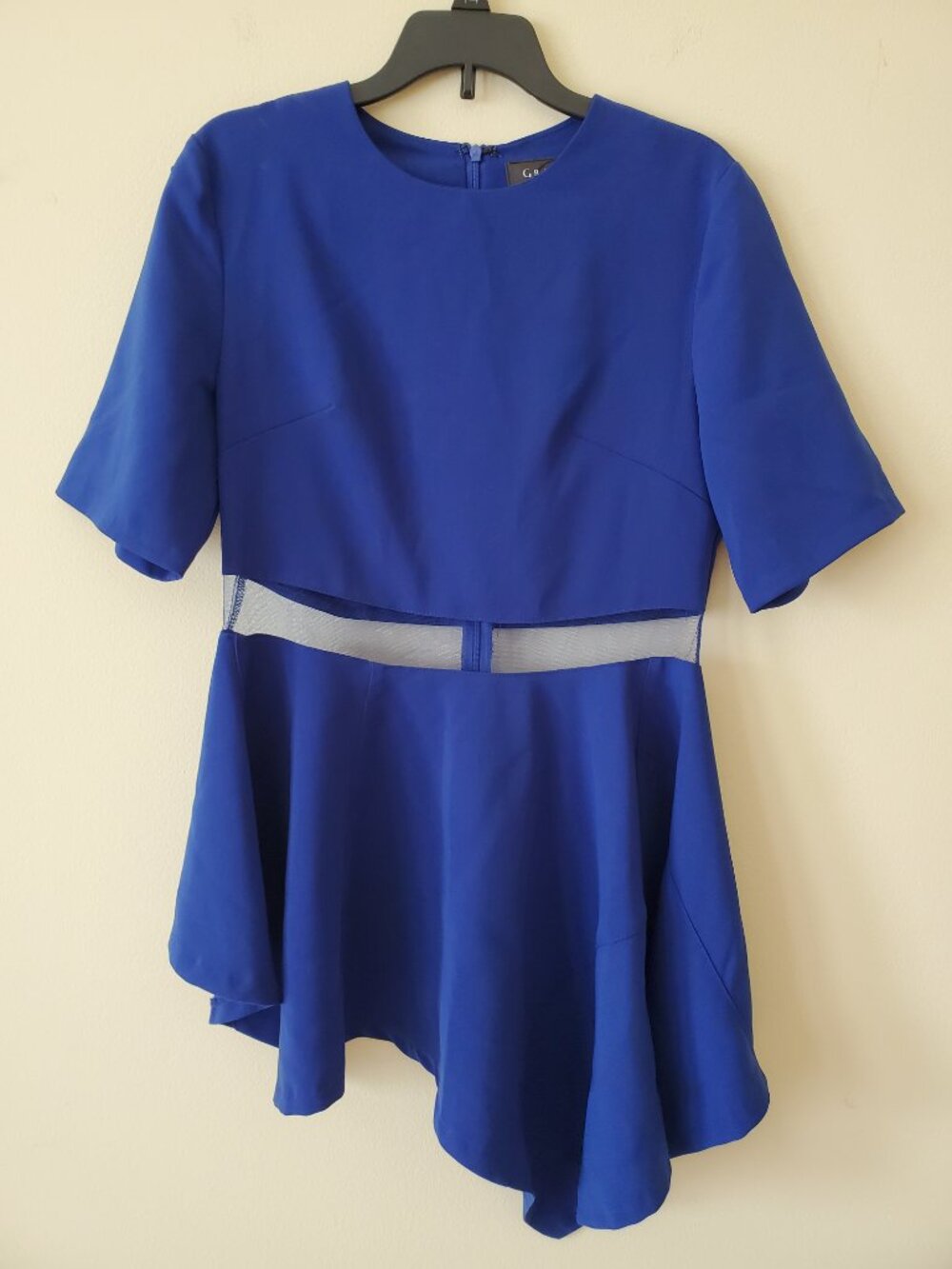 Gracia Royal Blue See-Through Mesh Asymmetrical Top SZ S